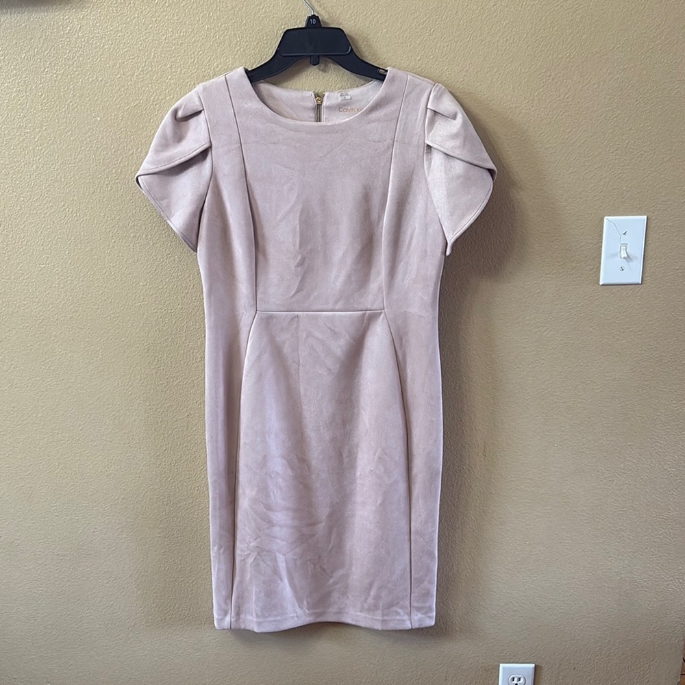 Calvin Klein Pink Sheath Dress with Puff Sleeves